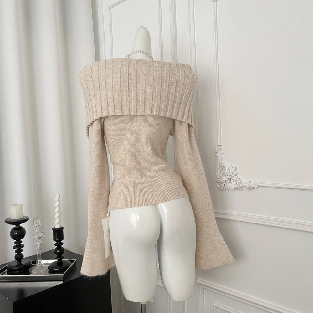 Unique lapel tops autumn and winter strapless sweater