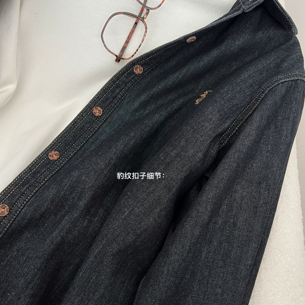 Lapel classic plus velvet shirt denim retro tops