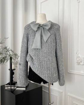 Loose bow sweater round neck winter tops for women