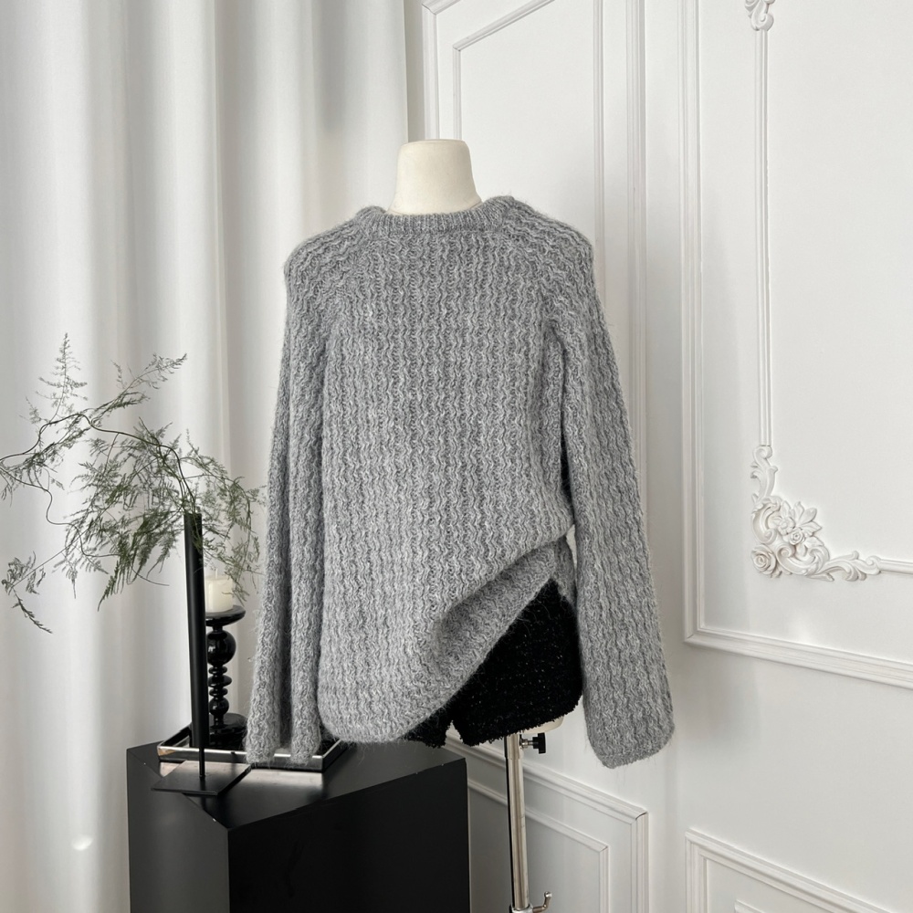 Loose bow sweater round neck winter tops for women