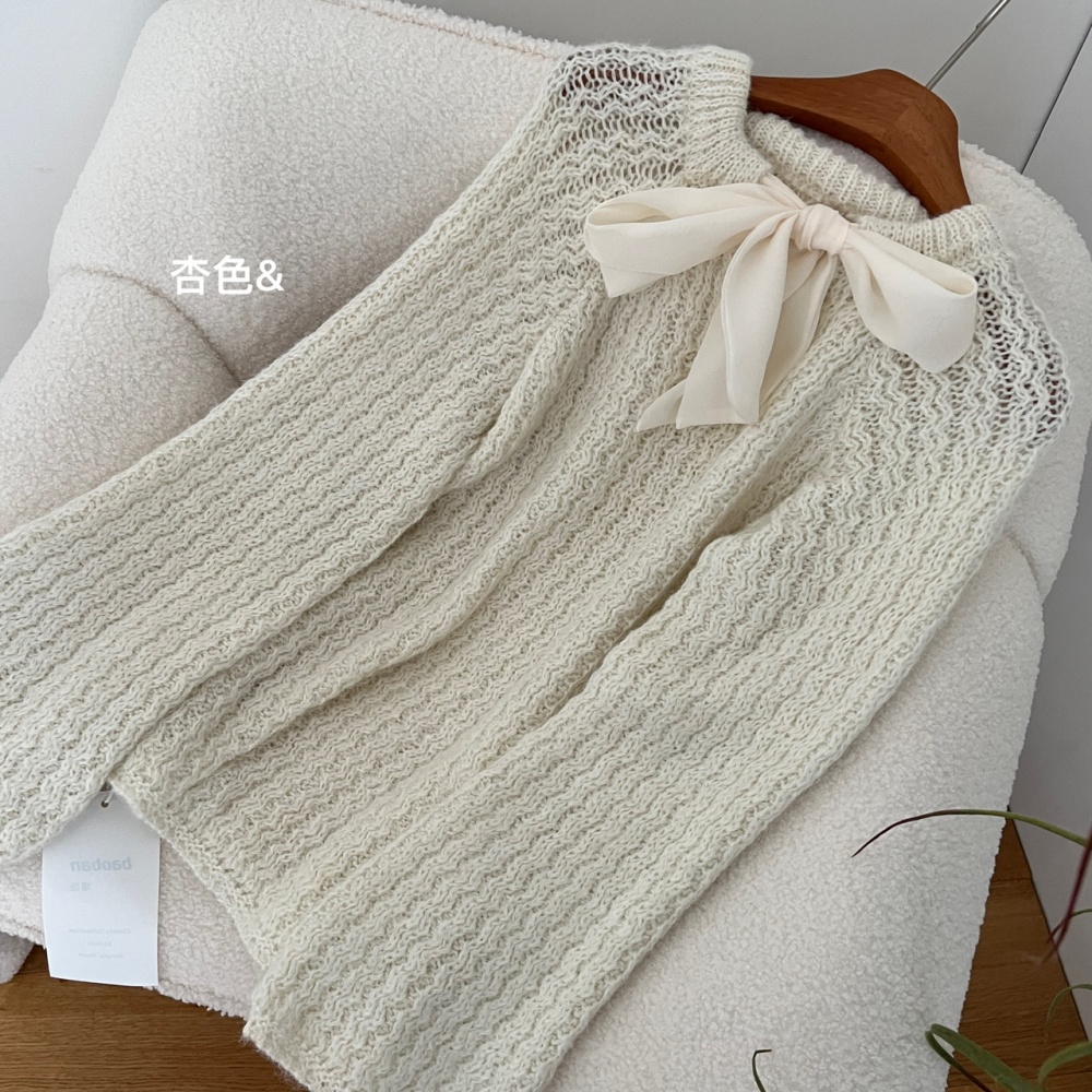 Loose bow sweater round neck winter tops for women