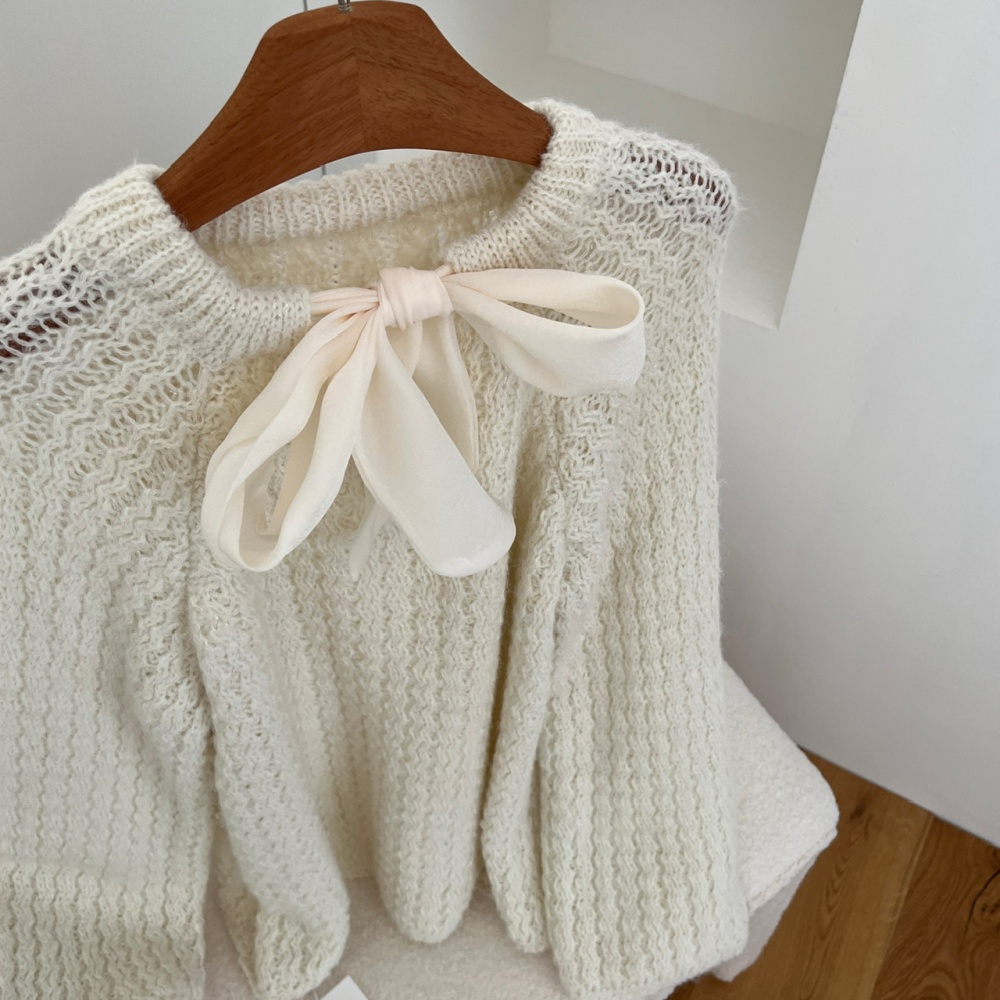 Loose bow sweater round neck winter tops for women