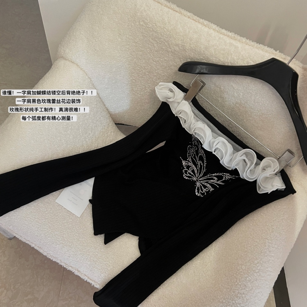 American style long sleeve tops lace T-shirt for women