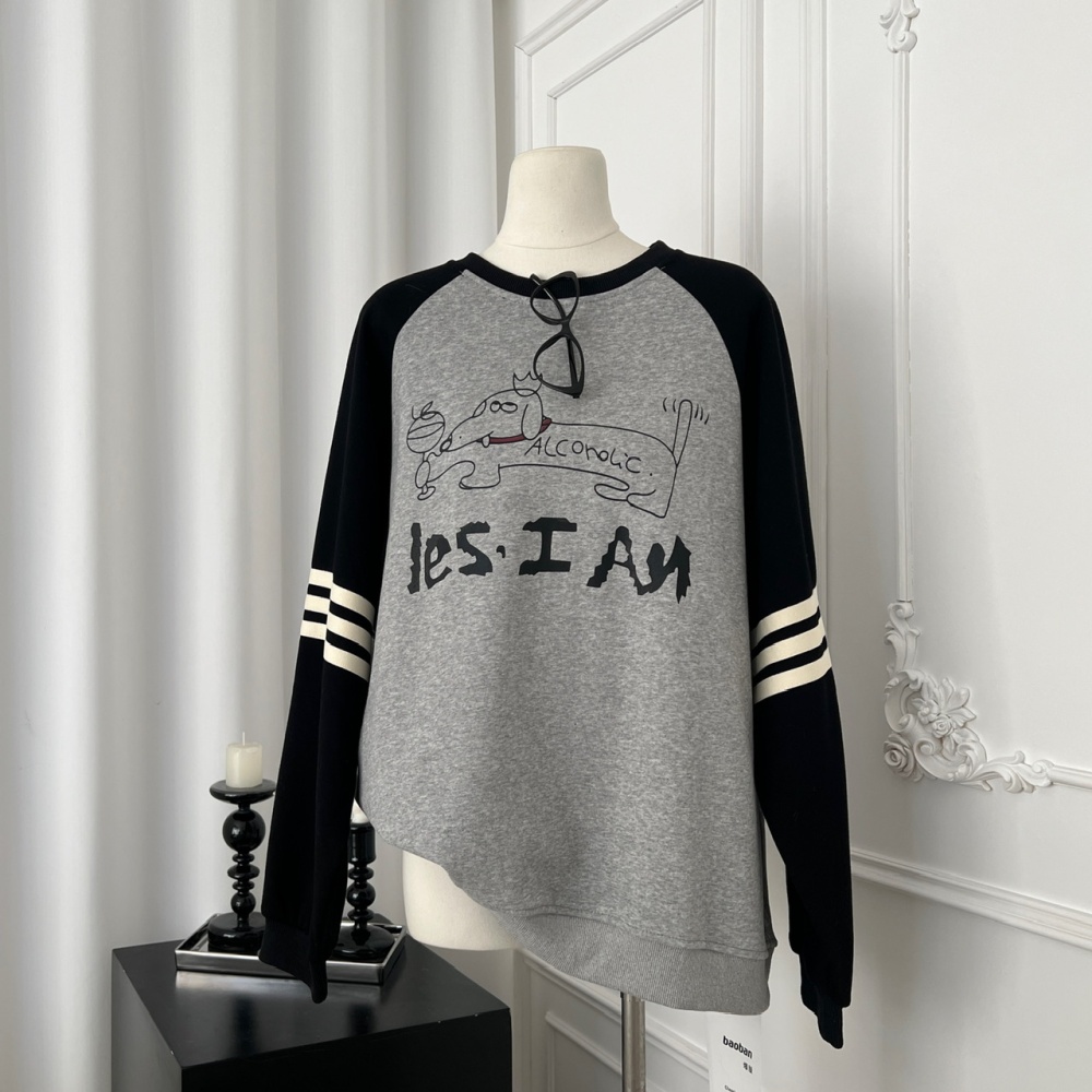 Cartoon letters printing autumn loose hoodie for women