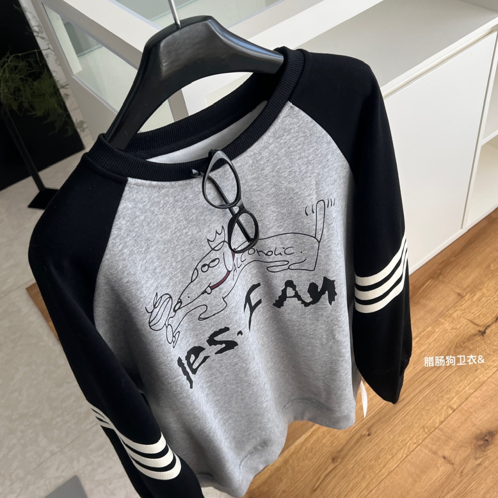 Cartoon letters printing autumn loose hoodie for women