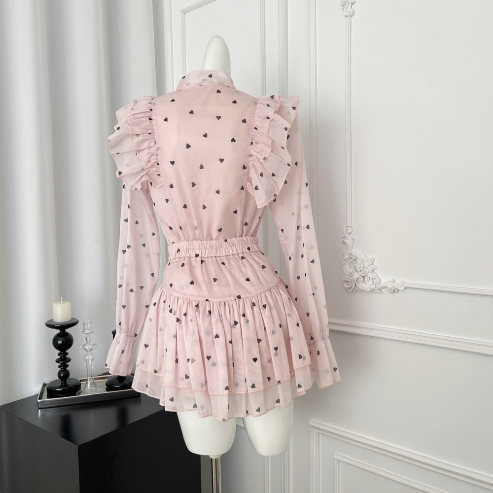 France style shirt polka dot tops a set