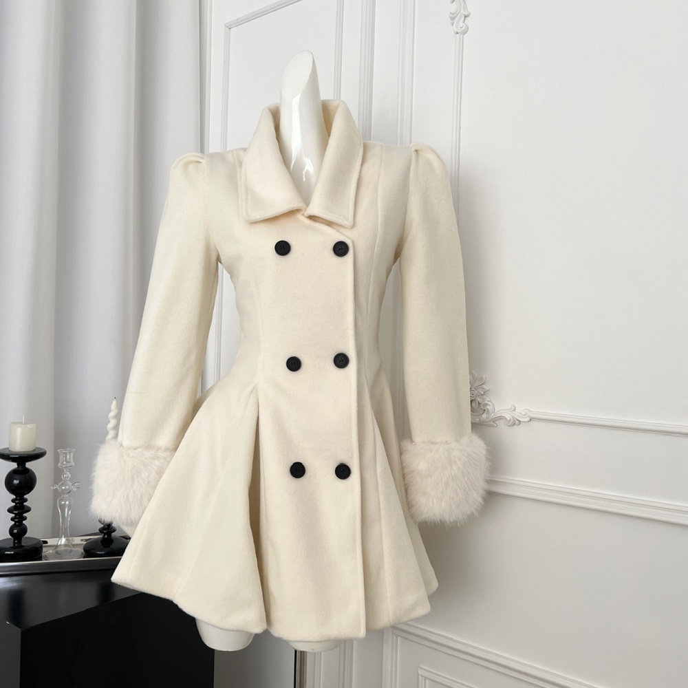 Fur collar clip cotton overcoat thick woolen coat