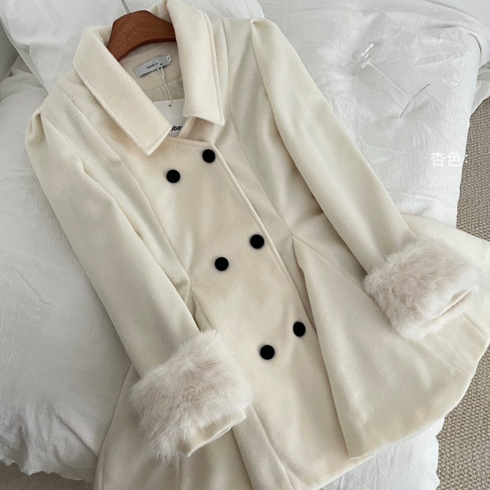 Fur collar clip cotton overcoat thick woolen coat