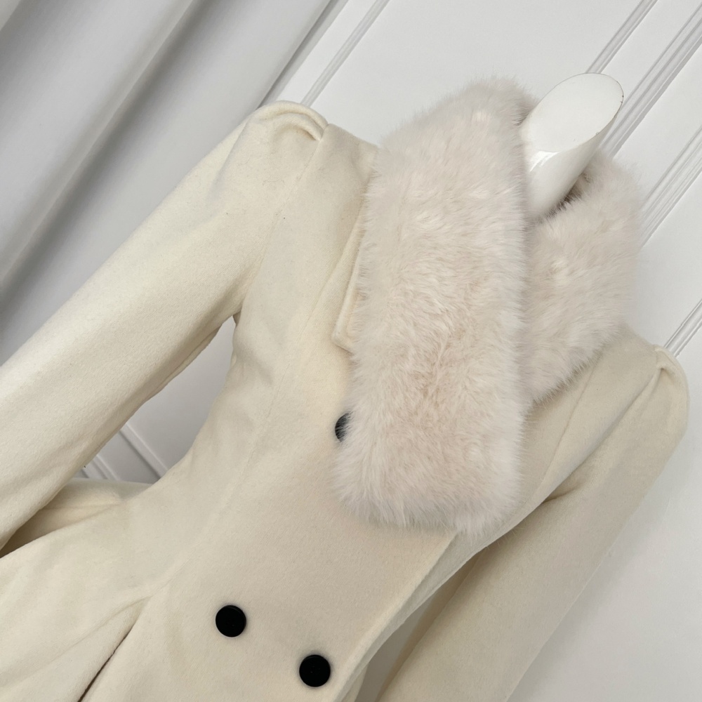 Fur collar clip cotton overcoat thick woolen coat