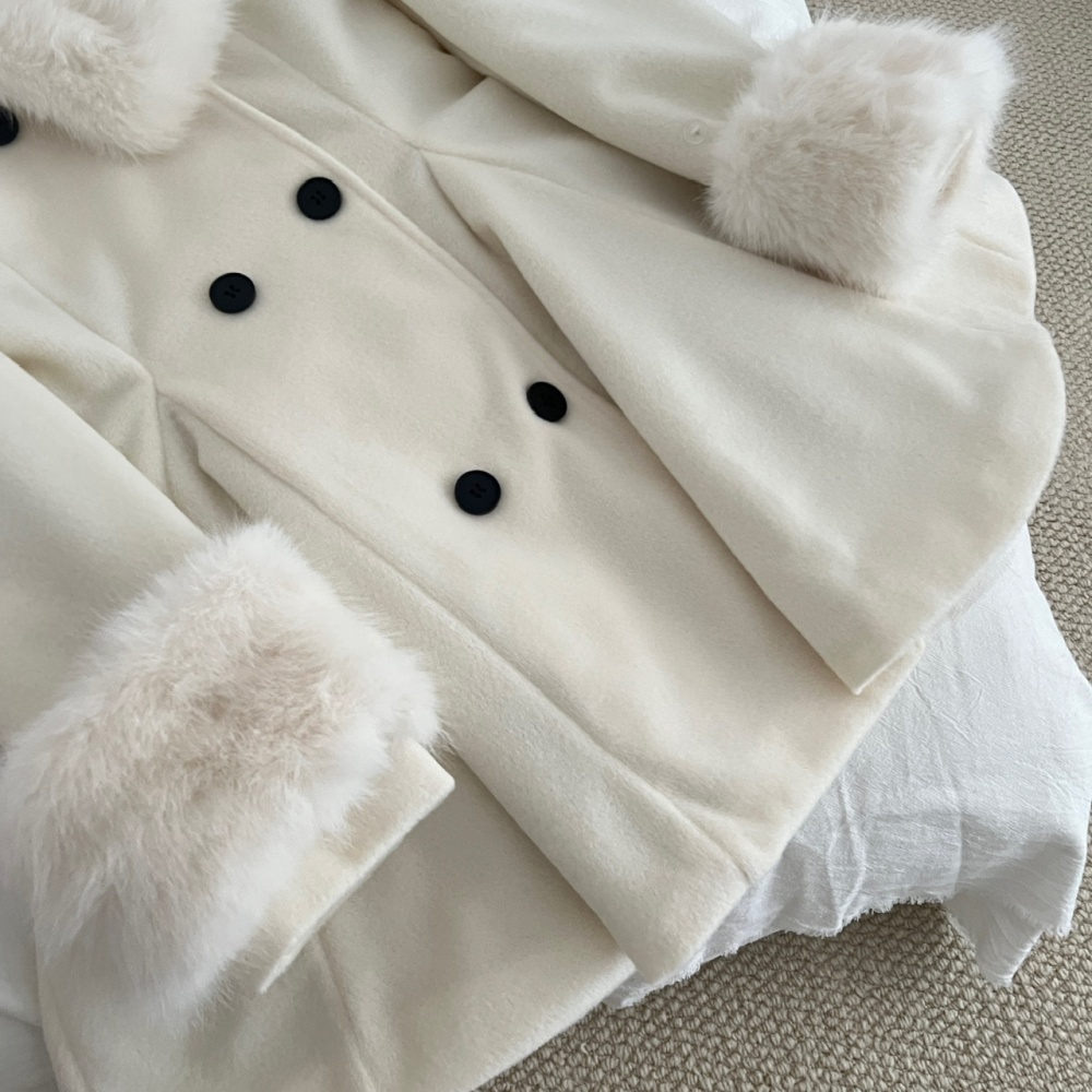 Fur collar clip cotton overcoat thick woolen coat