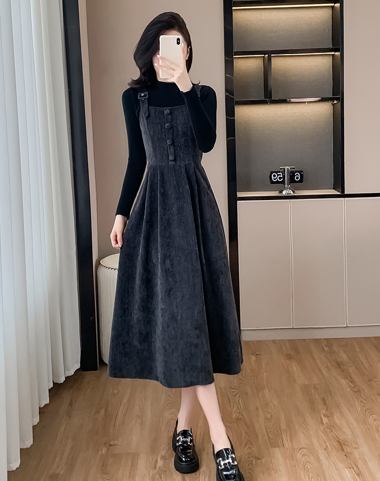 Ladies strap dress autumn and winter dress 2pcs set for women