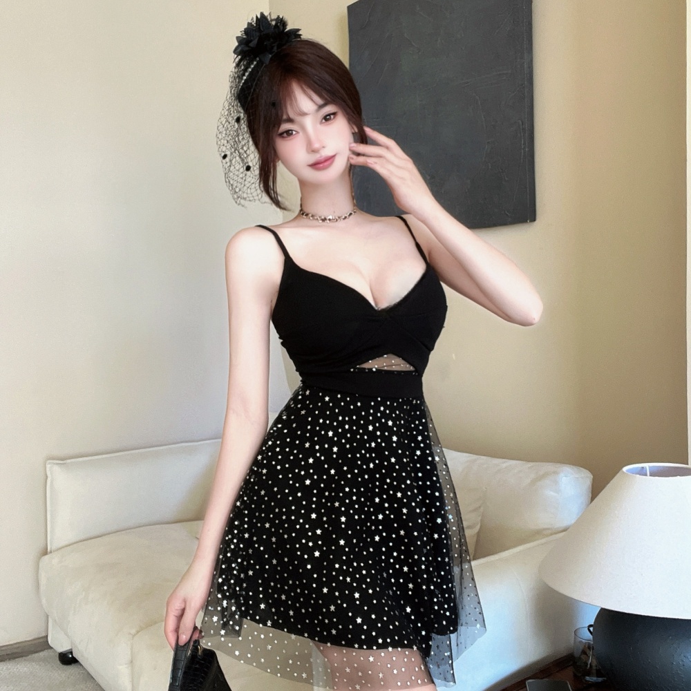 Low-cut big skirt splice dress hollow slim Sexy underwear