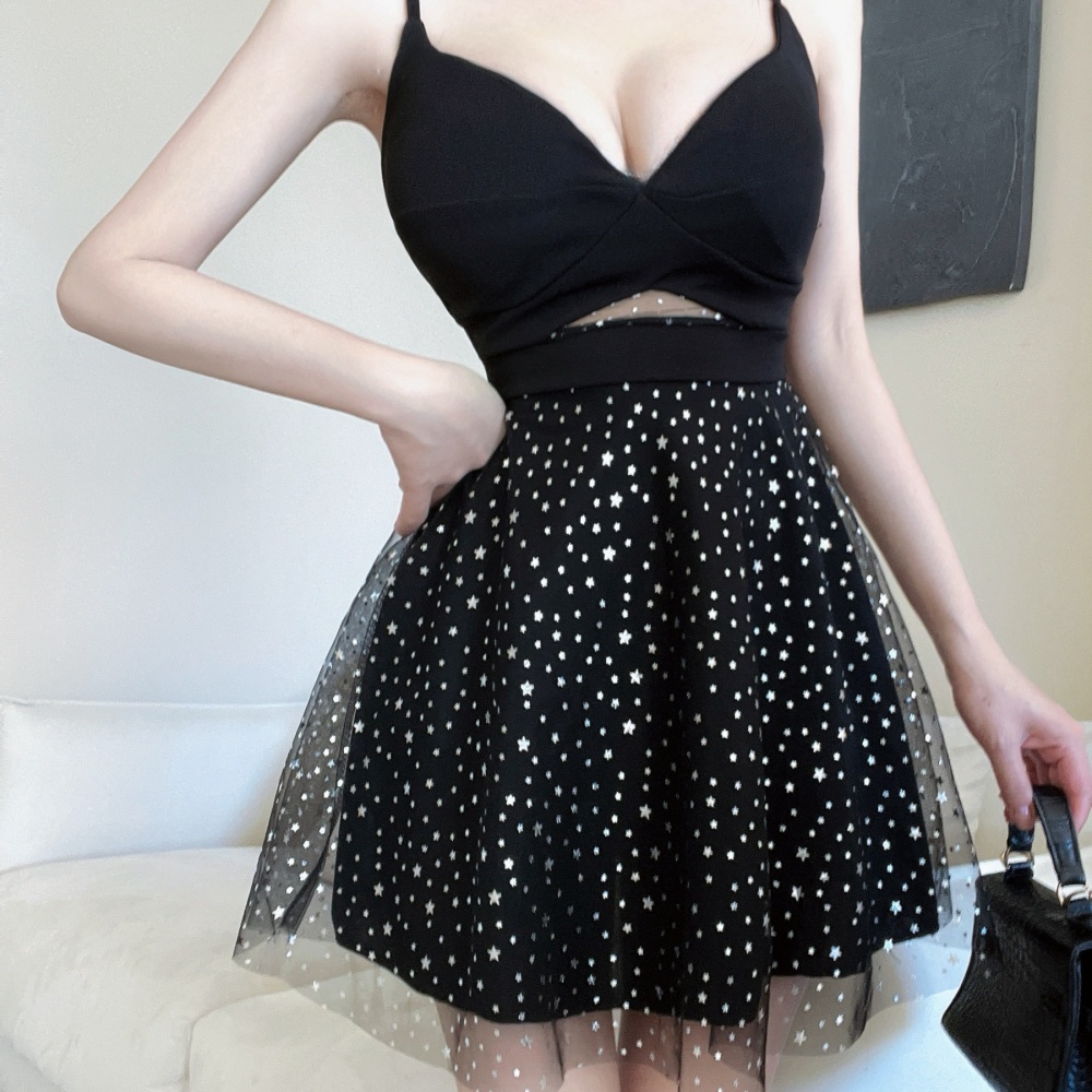 Low-cut big skirt splice dress hollow slim Sexy underwear