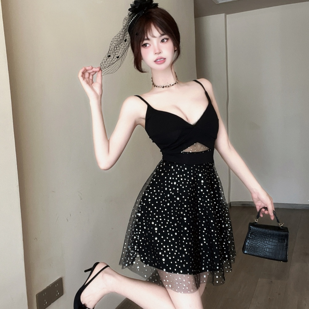 Low-cut big skirt splice dress hollow slim Sexy underwear