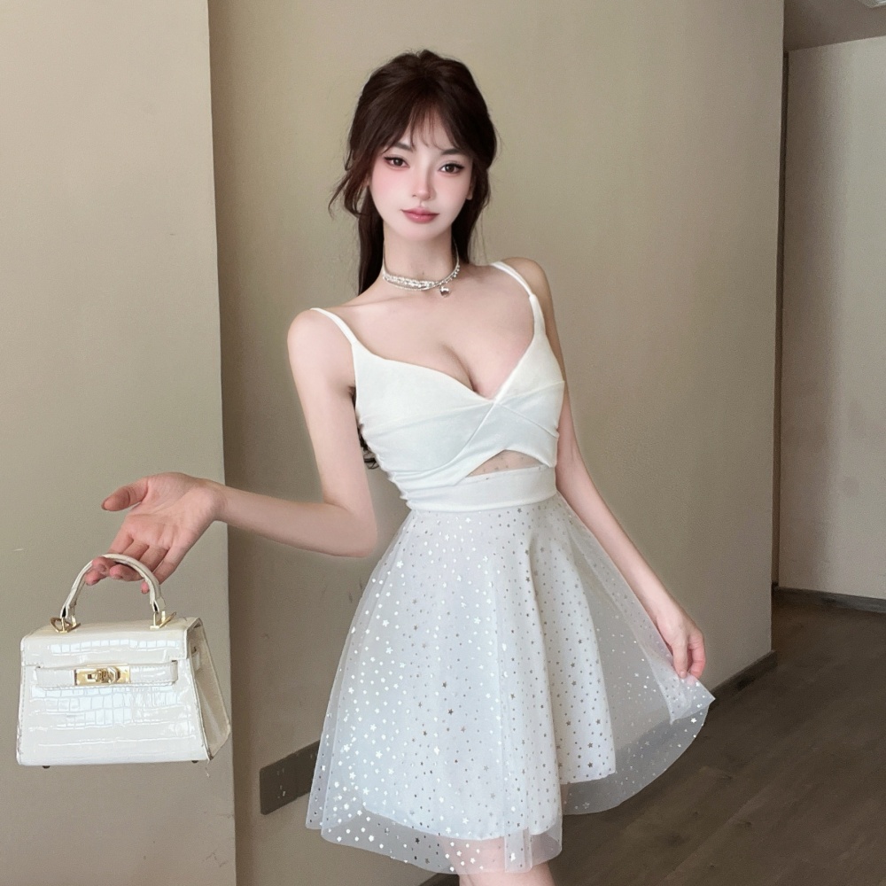 Low-cut big skirt splice dress hollow slim Sexy underwear