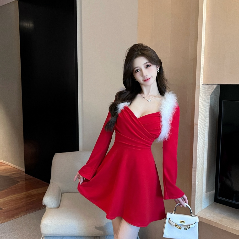 Package hip slim elmo long sleeve temperament sexy dress