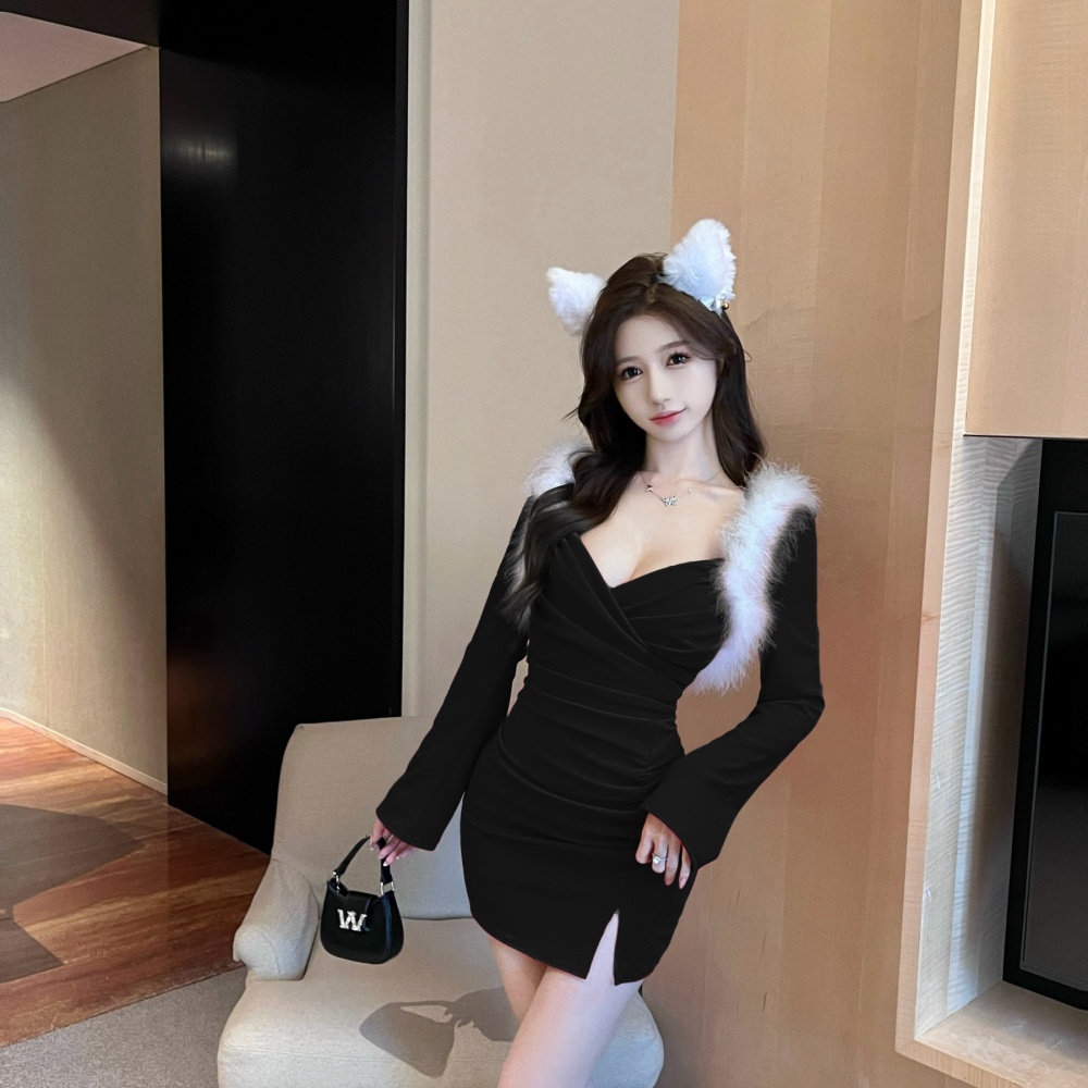 Package hip sexy temperament elmo slim long sleeve dress