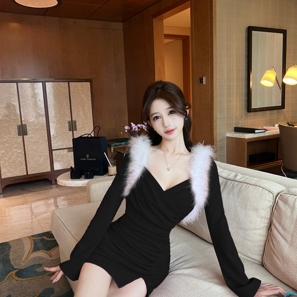 Package hip sexy temperament elmo slim long sleeve dress