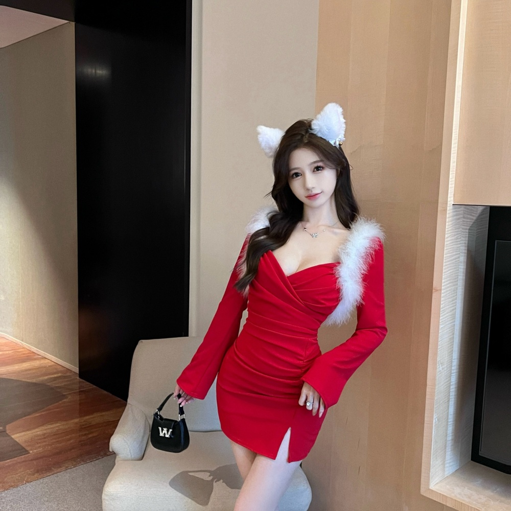 Package hip sexy temperament elmo slim long sleeve dress