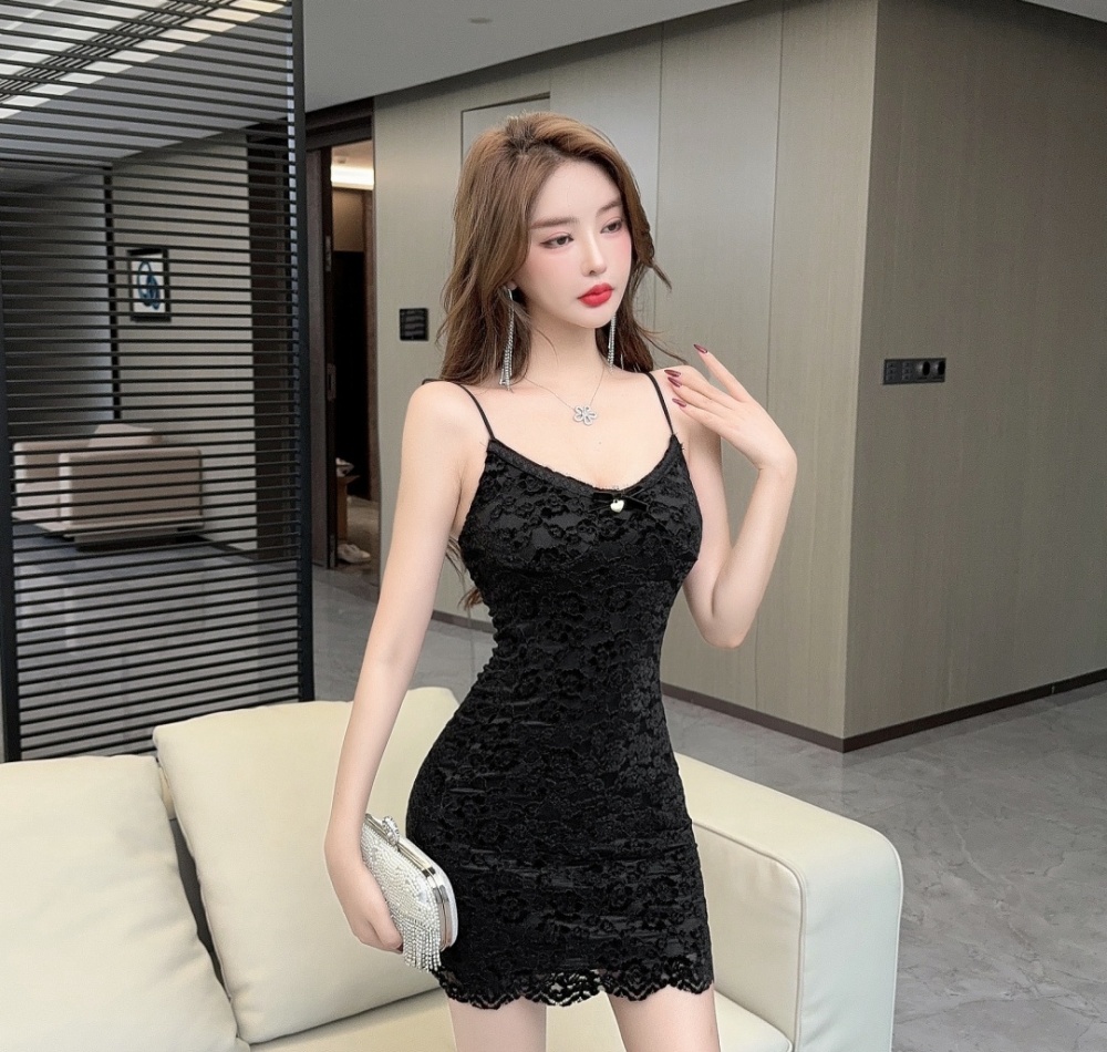 Sling enticement all-match lace dress for women