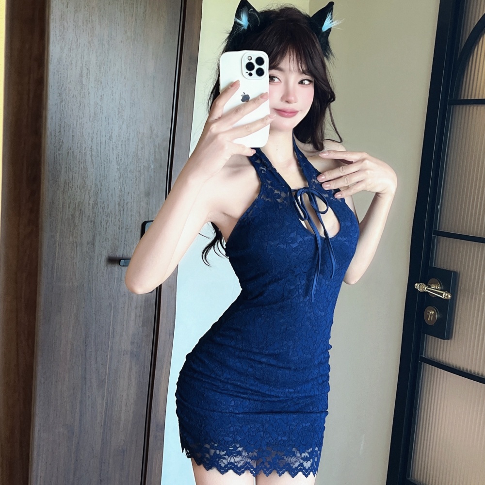 Lace sexy bandage dress short low-cut cheongsam