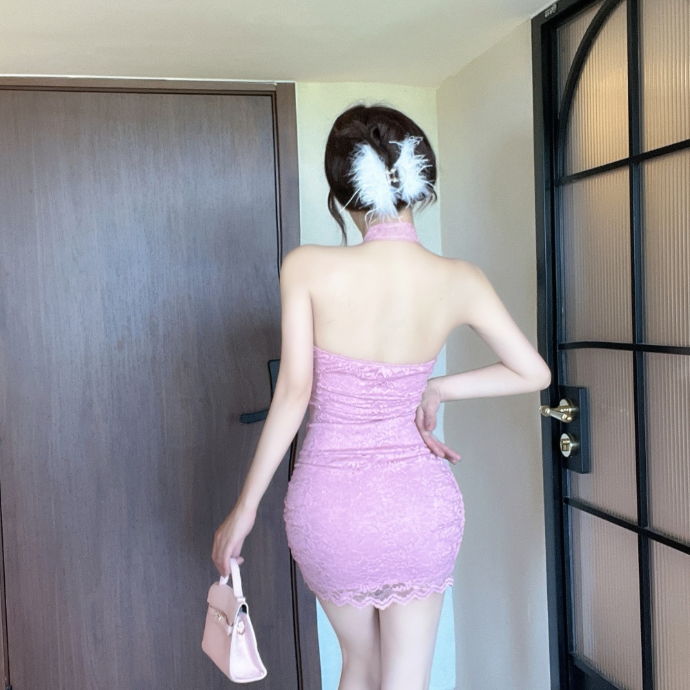 Lace sexy bandage dress short low-cut cheongsam