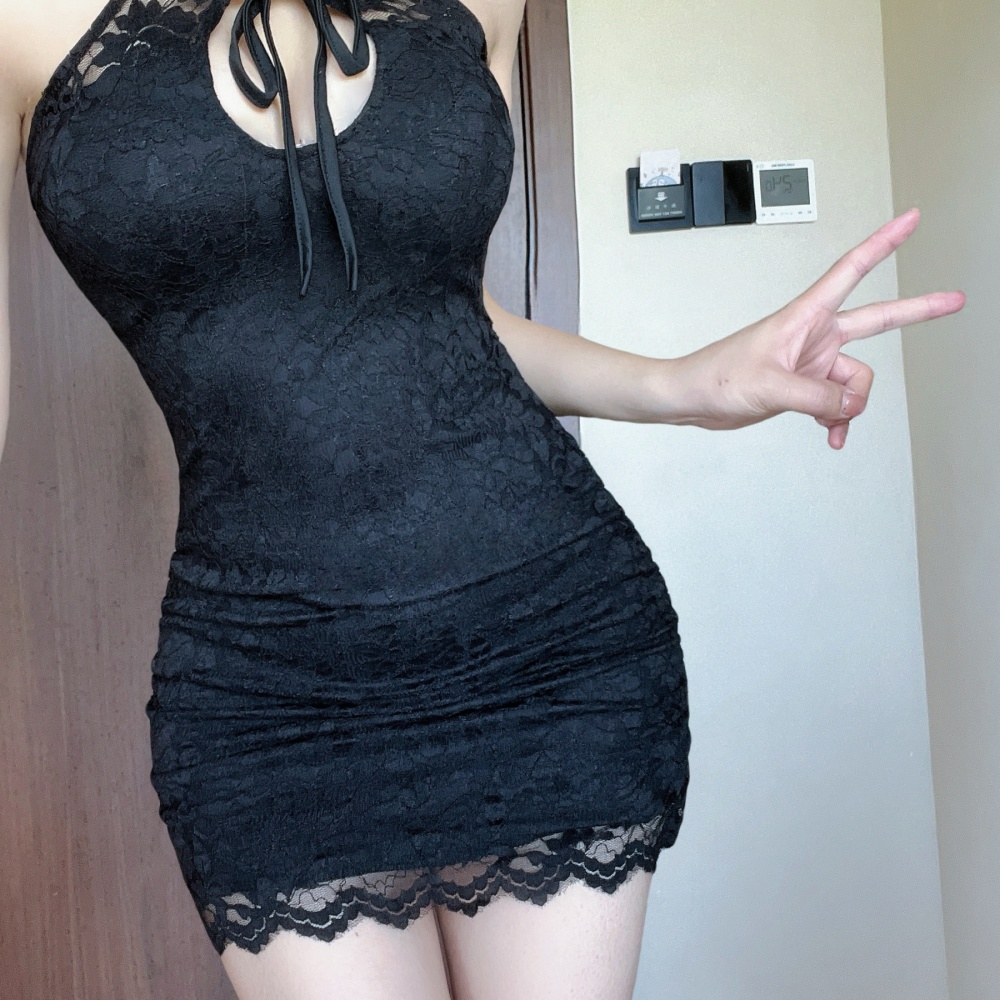 Lace sexy bandage dress short low-cut cheongsam