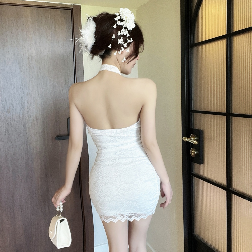 Lace sexy bandage dress short low-cut cheongsam