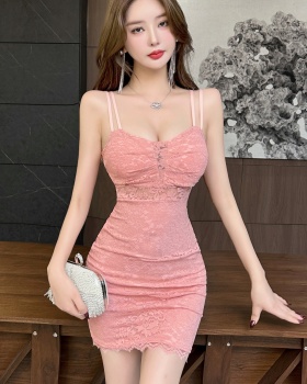 Low-cut sexy short lace sling package hip bottoming dress