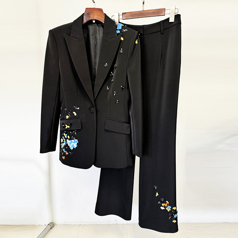 Sequins long pants European style business suit 2pcs set