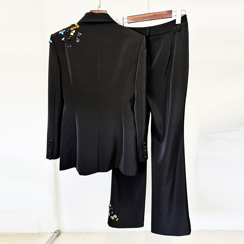 Sequins long pants European style business suit 2pcs set