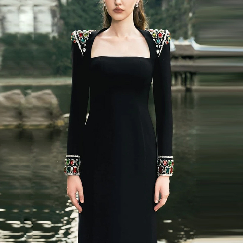 European style long formal dress long sleeve dress