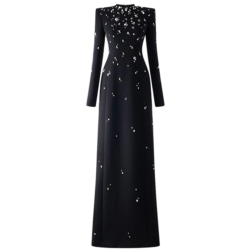 Long sleeve European style dress elegant beading long dress