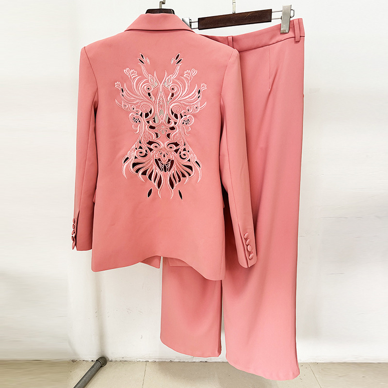 European style long pants embroidery coat a set