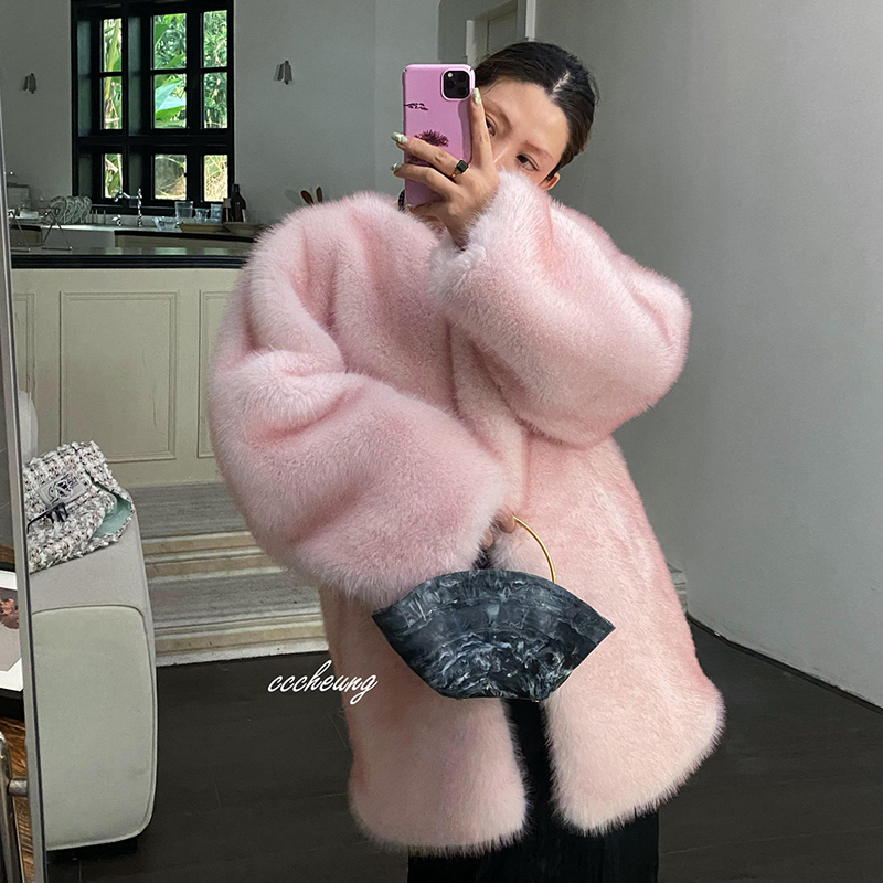 Light luxury simple imitation fur coat thick long fur coat