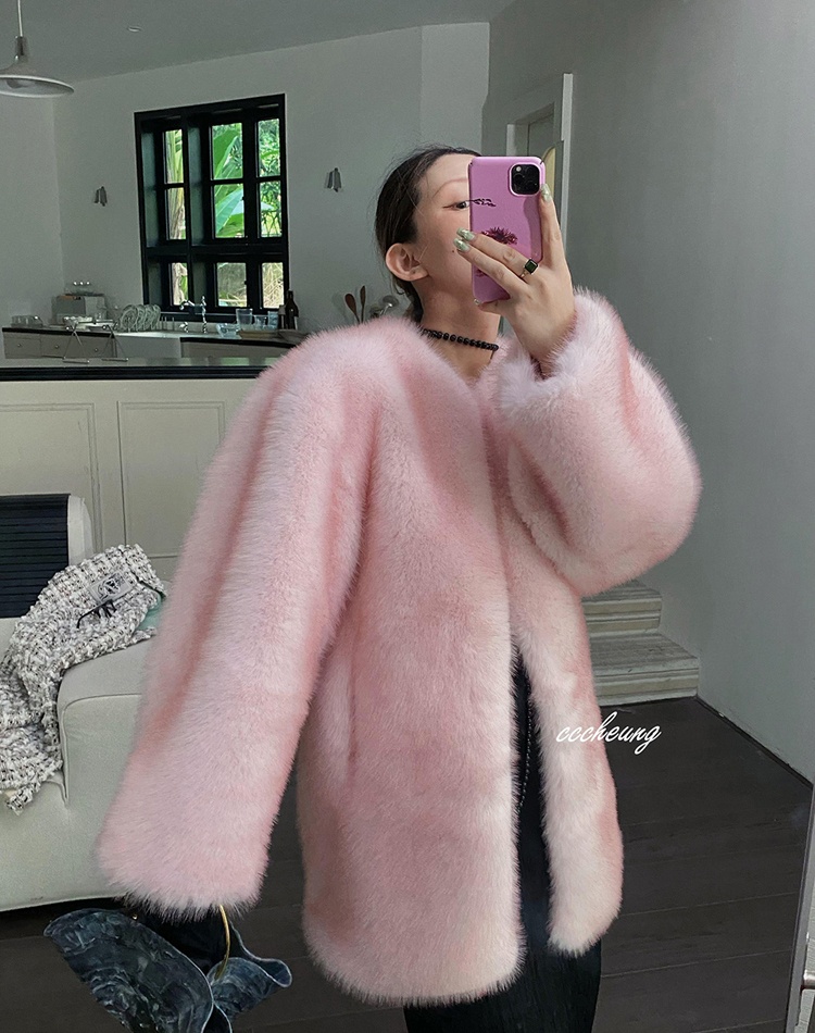 Light luxury simple imitation fur coat thick long fur coat