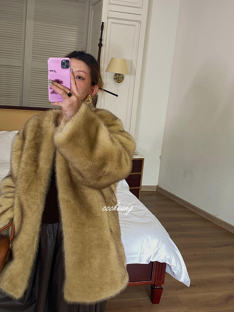 Light luxury simple imitation fur coat thick long fur coat