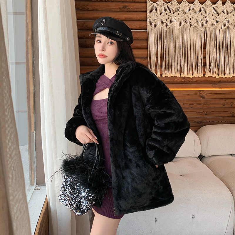 Plush loose coat slim all-match fur coat for women