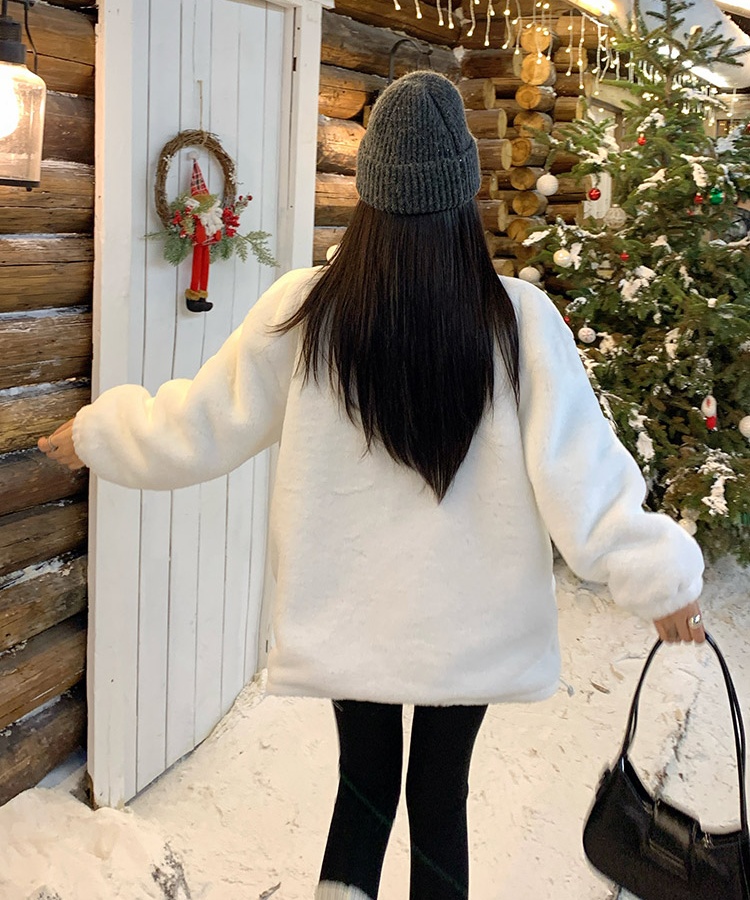 Plush loose coat slim all-match fur coat for women