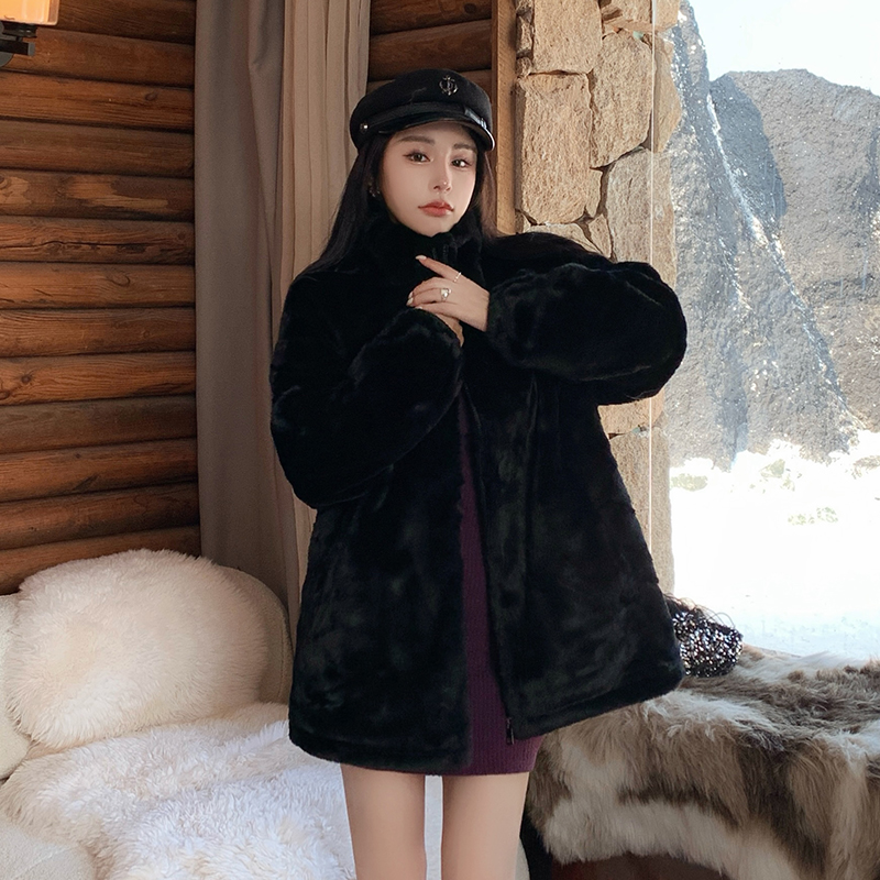 Plush loose coat slim all-match fur coat for women