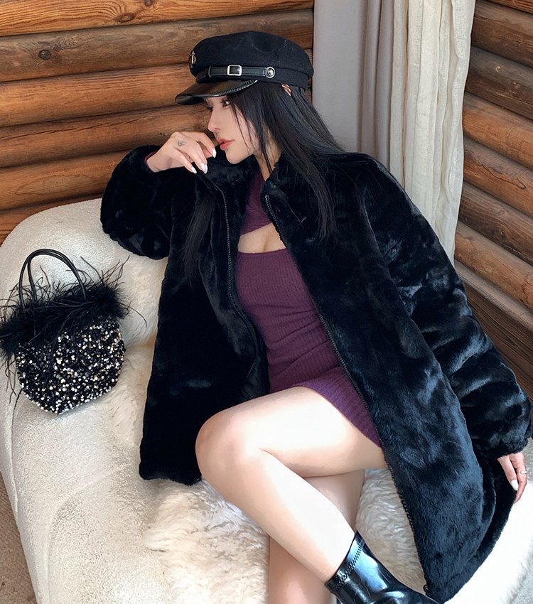 Plush loose coat slim all-match fur coat for women