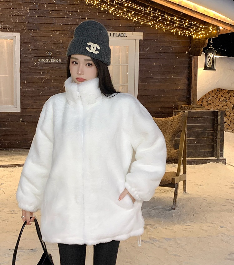 Plush loose coat slim all-match fur coat for women