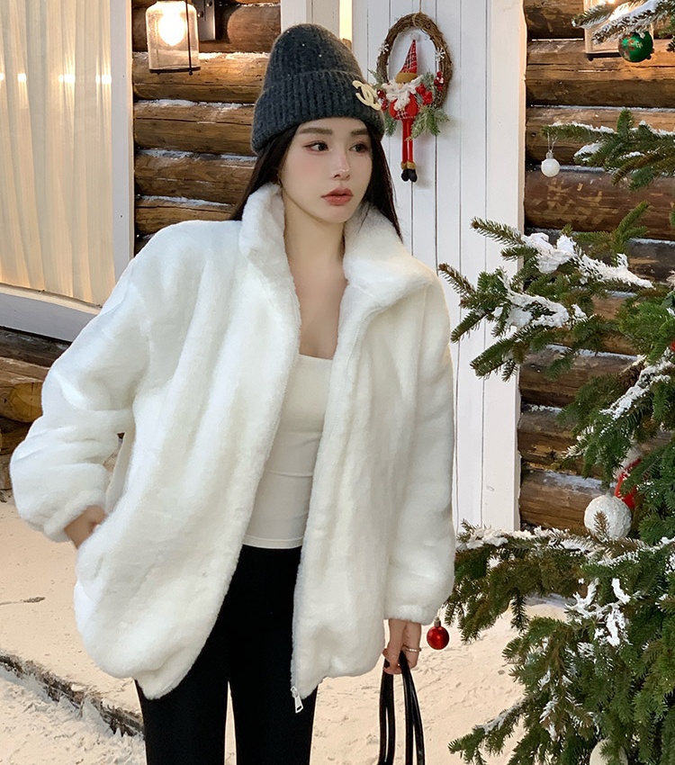 Plush loose coat slim all-match fur coat for women