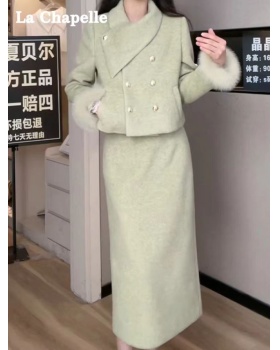 Chanelstyle thin cuff down coat pure fox fur long skirt 2pcs set