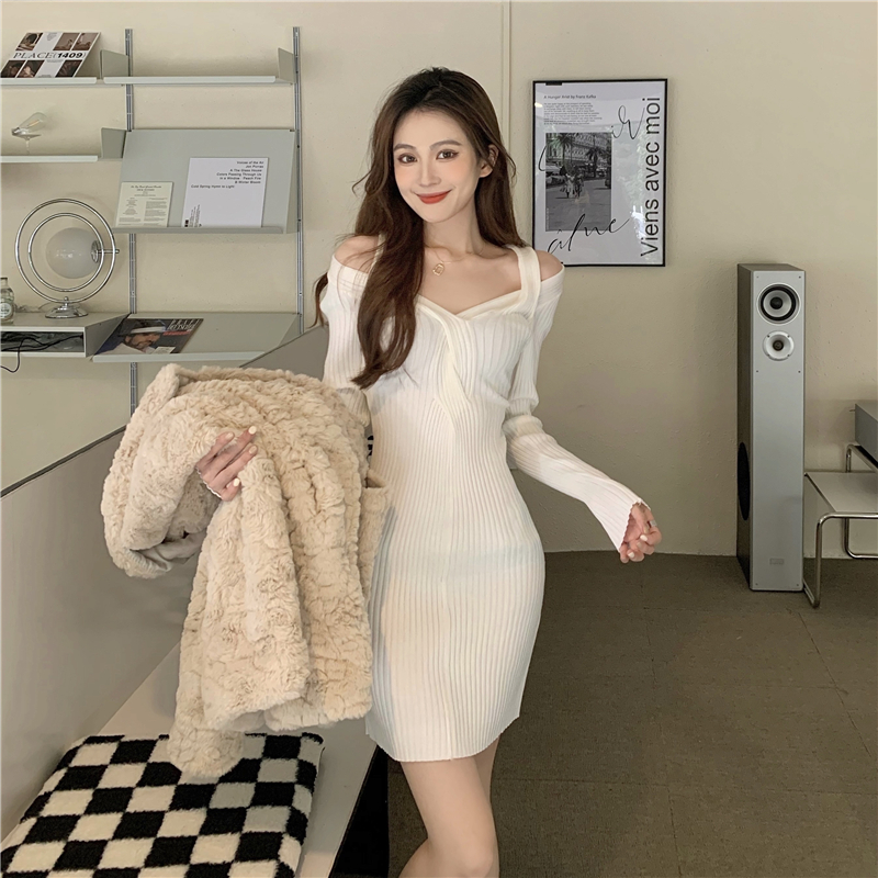 Halter autumn and winter pure package hip dress for women