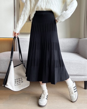 Korean style exceed knee long skirt elasticity skirt