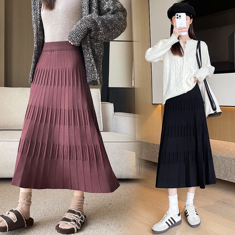 Korean style exceed knee long skirt elasticity skirt