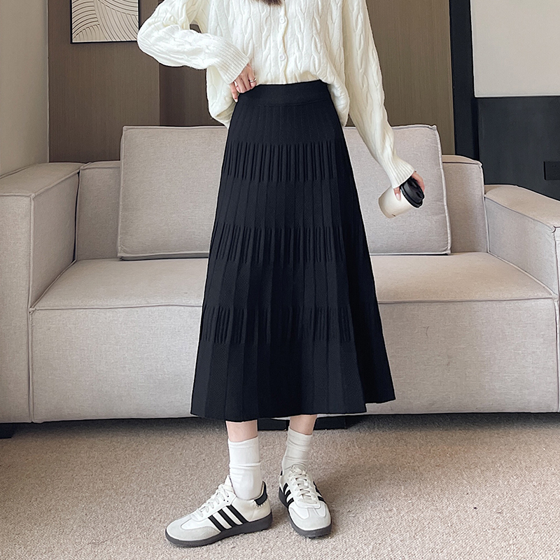 Korean style exceed knee long skirt elasticity skirt