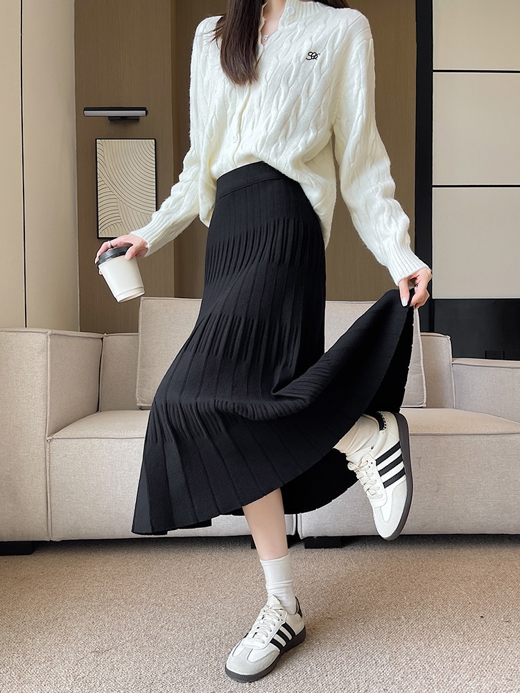 Korean style exceed knee long skirt elasticity skirt