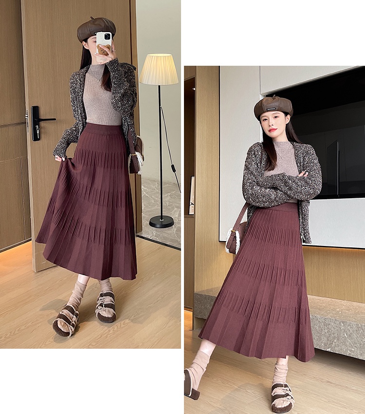 Korean style exceed knee long skirt elasticity skirt